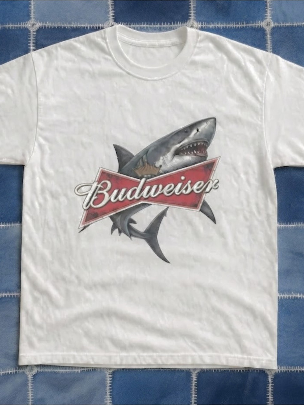 Gildan White Budweiser Shark Graphic Tee